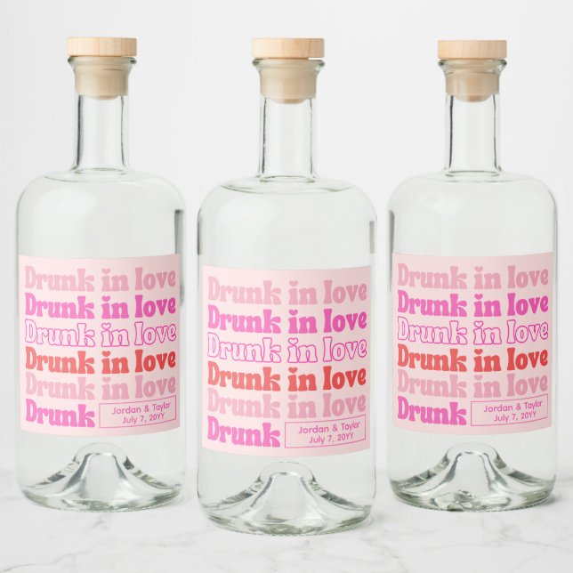 Étiquettes Pour Bouteilles De Liqueur Réception de mariage rétro rose ivre d'amour (Bouteilles)