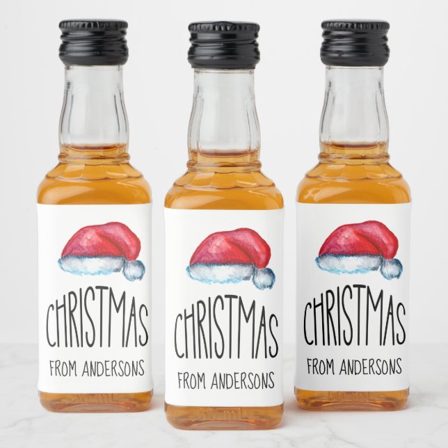 Étiquettes Pour Bouteilles De Liqueur Red Joyeux Noël mignonne Santa Hat (Bouteilles)