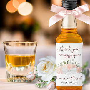 Étiquettes Pour Bouteilles De Liqueur Remerciements de mariage floraux rose corail rusti