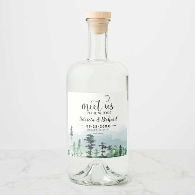 Étiquettes Pour Bouteilles De Liqueur Rencontrez-Nous Dans Les Bois Mariage Extérieur Éc (Devant)