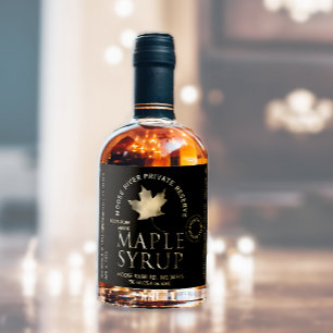 Étiquettes Pour Bouteilles De Liqueur Réserve privée Sirop d'érable noir avec feuille d'