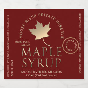 Étiquettes Pour Bouteilles De Liqueur Réserve privée Sirop d'érable Rouge Feuille d'érab