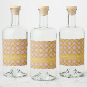 Étiquettes Pour Bouteilles De Liqueur Retro Cute Mod Floral Jaune Fête des mariées perso