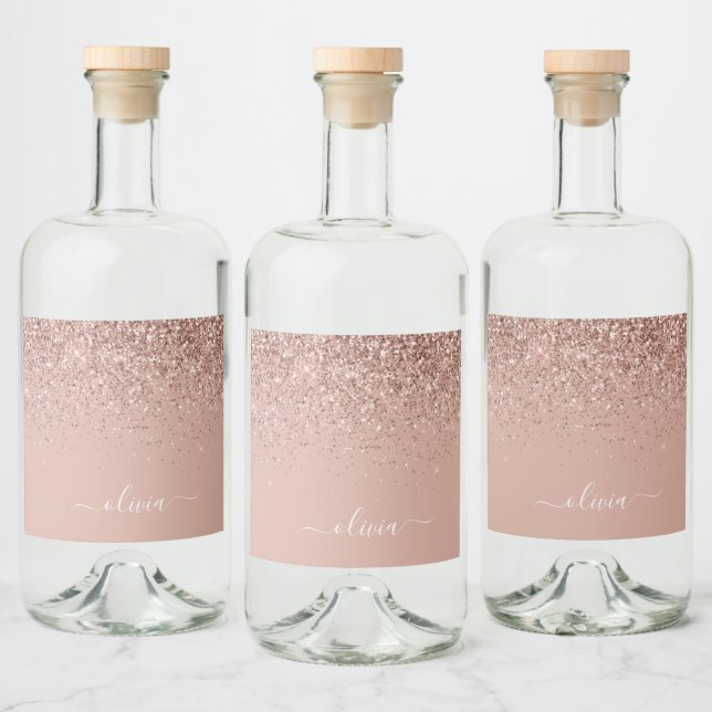 Étiquettes Pour Bouteilles De Liqueur Rose Gold Blush Pink Parties scintillant Chic Mono (Bouteilles)