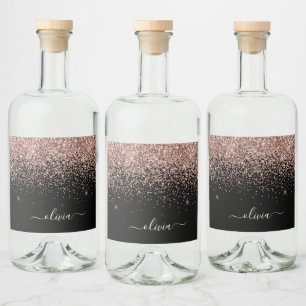 Étiquettes Pour Bouteilles De Liqueur Rose Gold Blush Pink Parties scintillant Chic Mono
