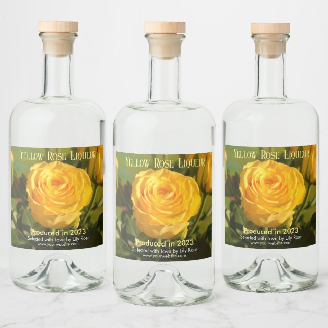 Étiquettes Pour Bouteilles De Liqueur Rose jaune Customisée (Bouteilles)