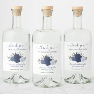 Étiquettes Pour Bouteilles De Liqueur Rose Mariage Merci de la marine Blue Boho