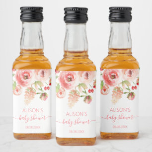 Étiquettes Pour Bouteilles De Liqueur Rose Rose Floral Vert Fille Baby shower Mini