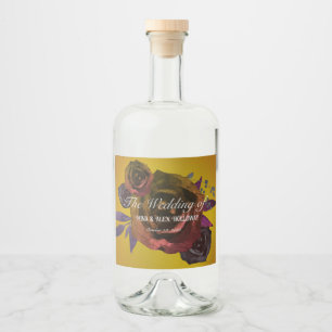 Étiquettes Pour Bouteilles De Liqueur Roses sombres modernes sur l'aquarelle or