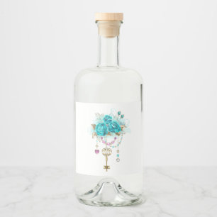 Étiquettes Pour Bouteilles De Liqueur Roses turquoise avec touches