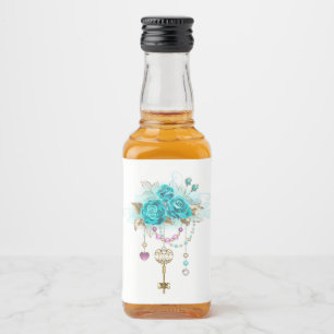 Étiquettes Pour Bouteilles De Liqueur Roses turquoise avec touches