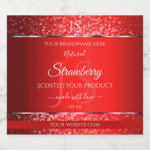 Étiquettes Pour Bouteilles De Liqueur Rouge chatoyant avec initiales de Parties scintill