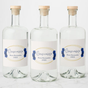 Étiquettes Pour Bouteilles De Liqueur Royal Blue et Gold Geometry Quinceañera