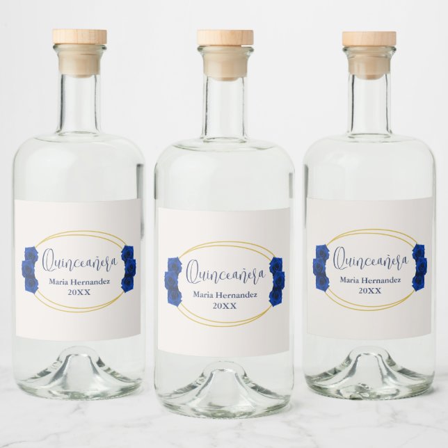 Étiquettes Pour Bouteilles De Liqueur Royal Blue et Gold Geometry Quinceañera (Bouteilles)