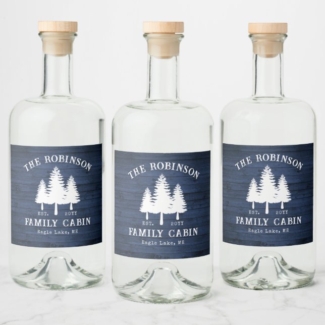 Étiquettes Pour Bouteilles De Liqueur Rustic Country Family Cabine Arbres Blue Wood Impr (Bouteilles)