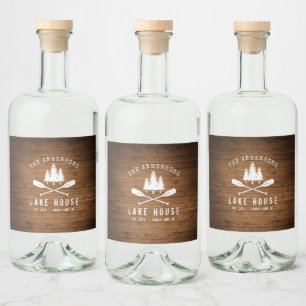Étiquettes Pour Bouteilles De Liqueur Rustic Lake House Oars Trees Bois Imprimer