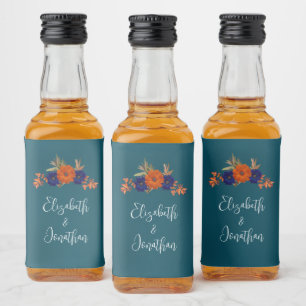 Étiquettes Pour Bouteilles De Liqueur Rustique Automne Orange Navy Bleu Floral Mariage