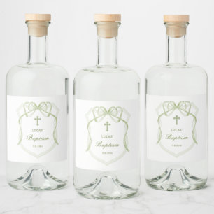 Étiquettes Pour Bouteilles De Liqueur Sage Green Bow Crest Baptême