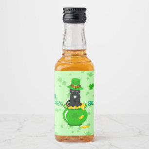 Étiquettes Pour Bouteilles De Liqueur Saint Patrick's Day Shamrock Pot of Gold Black Cat