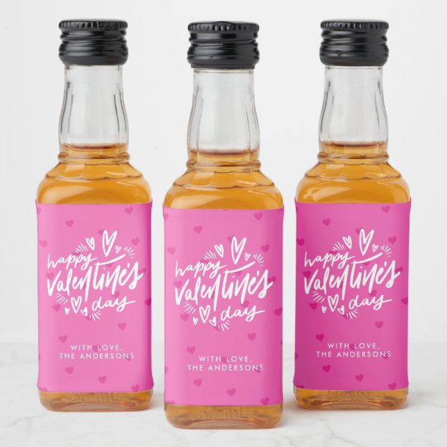 Étiquettes Pour Bouteilles De Liqueur Saint Valentin Coeurs roses chauds (Bouteilles)