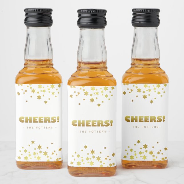 Étiquettes Pour Bouteilles De Liqueur Santé | Fun Christmas White & Gold Stars Mini (Bouteilles)