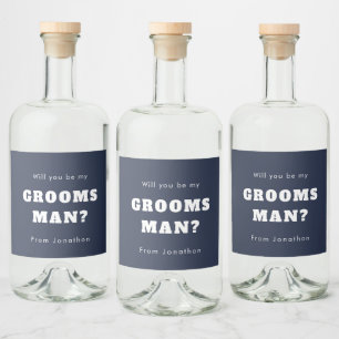 Étiquettes Pour Bouteilles De Liqueur Serez-Vous Mon Groomsman White Script Marine Blue