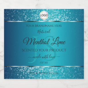 Étiquettes Pour Bouteilles De Liqueur Shimmery Turquoise Logo Initiales Parties scintill