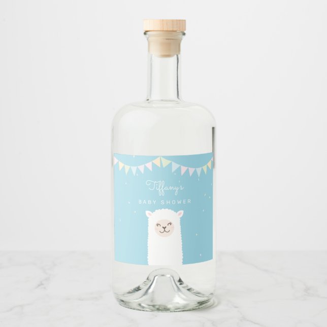 Étiquettes Pour Bouteilles De Liqueur Simple Elegant Doux Alpaca Llama Baby shower garço (Devant)