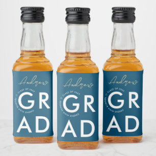 Étiquettes Pour Bouteilles De Liqueur Simple Moderne Design Design Blue Graduation Party