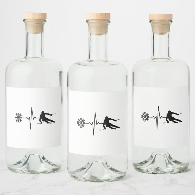Étiquettes Pour Bouteilles De Liqueur Skiing - Skiing Heartbeat Skier Gift (Bouteilles)