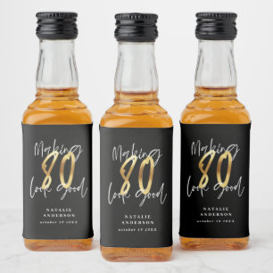 Étiquettes Pour Bouteilles De Liqueur Soirée de 80e anniversaire en noir et or