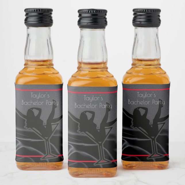 Étiquettes Pour Bouteilles De Liqueur Soirée de célibataire silhouette de satin noir (Bouteilles)