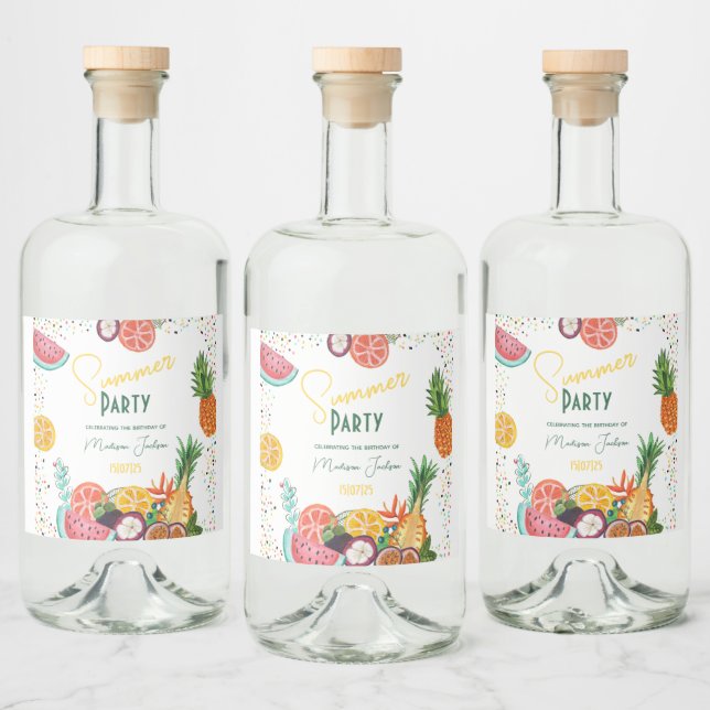 Étiquettes Pour Bouteilles De Liqueur Soirée d'été Jaune aux fruits tropicaux (Bouteilles)