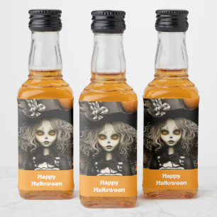 Étiquettes Pour Bouteilles De Liqueur sorcière d'Halloween avec citrouilles