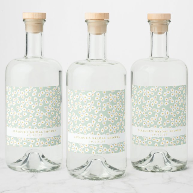 Étiquettes Pour Bouteilles De Liqueur Spring Pastel Sage Daisies Fête des mariées sur me (Bouteilles)
