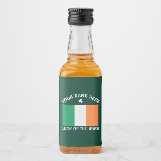 Étiquettes Pour Bouteilles De Liqueur St Patrick's Day Ireland Flag Custom Name Shamrock (Devant)