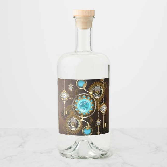 Étiquettes Pour Bouteilles De Liqueur Steampunk Rusty Background (Devant)