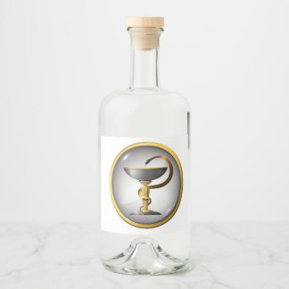 Étiquettes Pour Bouteilles De Liqueur Symbole de la médecine serpent métal or et argent.