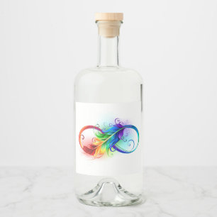 Étiquettes Pour Bouteilles De Liqueur Symbole d'infini avec plume arc-en-ciel