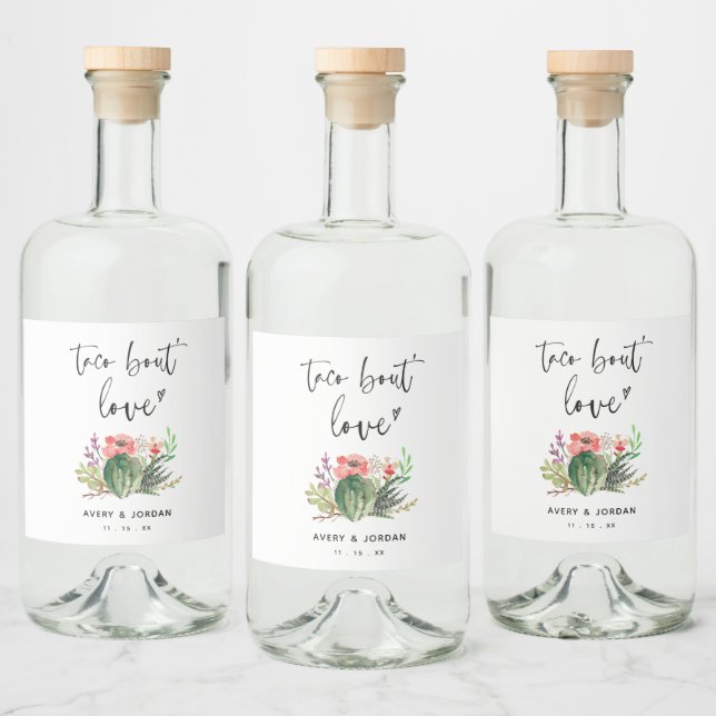 Étiquettes Pour Bouteilles De Liqueur Taco Bout Love Aquarelle Cactus Fiesta Favoriser (Bouteilles)