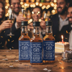 Étiquettes Pour Bouteilles De Liqueur Tendance Navy Blue & White Typographie Anniversair