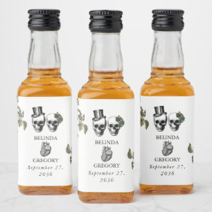 Étiquettes Pour Bouteilles De Liqueur Til Death Coeur gothique Mariage des crânes florau