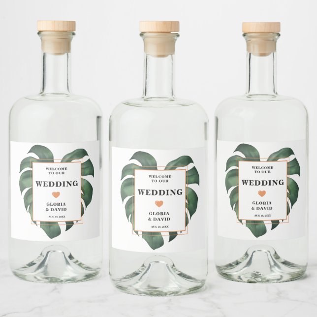 Étiquettes Pour Bouteilles De Liqueur Tropical Palm Leaf Monstera Wedding (Bouteilles)