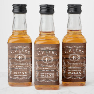 Étiquettes Pour Bouteilles De Liqueur Typographie à la mode Bois rustique fête d'anniver