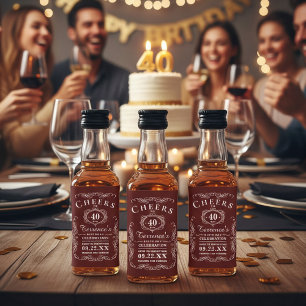 Étiquettes Pour Bouteilles De Liqueur Typographie Rouge & Blanc tendance Fête d'annivers