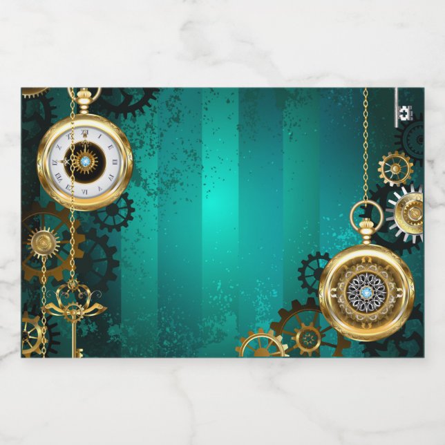 Étiquettes Pour Bouteilles De Liqueur Veille bijoux Steampunk sur un Arrière - plan vert (Étiquettes simples)