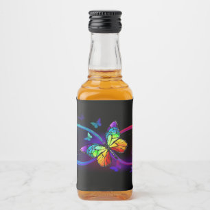 Étiquettes Pour Bouteilles De Liqueur Vibrant infinity with rainbow butterfly on black