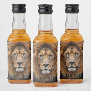 Étiquettes Pour Bouteilles De Liqueur Visage de lion majestueux aux yeux bleus Faune A
