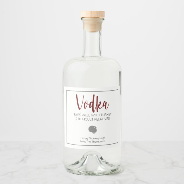 Étiquettes Pour Bouteilles De Liqueur Vodka se marie bien avec la dinde et les parents d (Devant)
