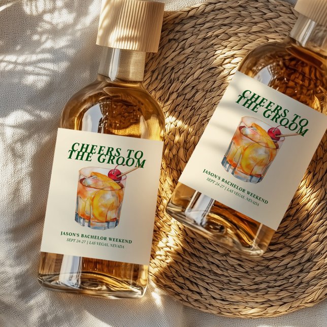 Étiquettes Pour Bouteilles De Liqueur Week-end de célibataire Old Fashioned Cocktail (Créateur téléchargé)
